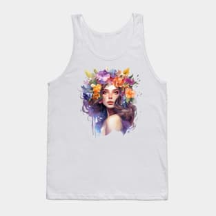 Woman with flowers on her head Tank Top